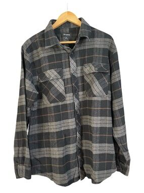Brixton Flannel Shirt XL Plaid Gray Black Cotton Blend Button Up Heavy